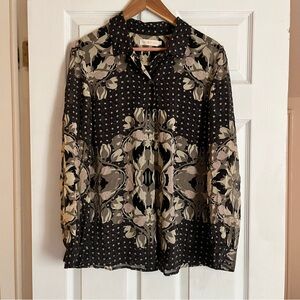 Tory Burch Black and Cream Silk Floral Blouse